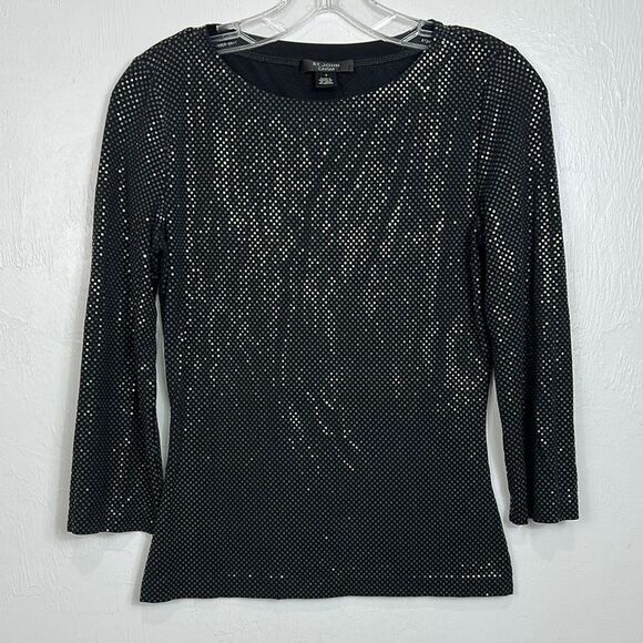 St. John Caviar Shimmer Bateau Neckline 7/8 Length Sleeve Top In Black Size 2 - Picture 1 of 11